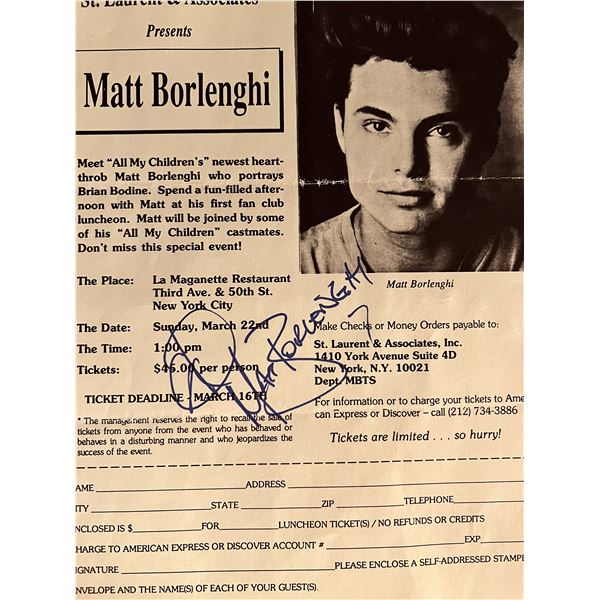 All my Children star Matt Borlenghi autographed invitation