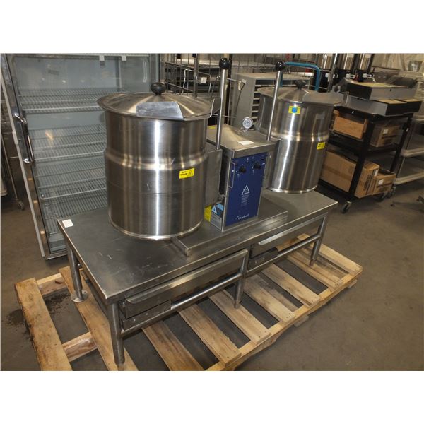 Stainless steel Table w/ Duel Cleveland Soup Kettles