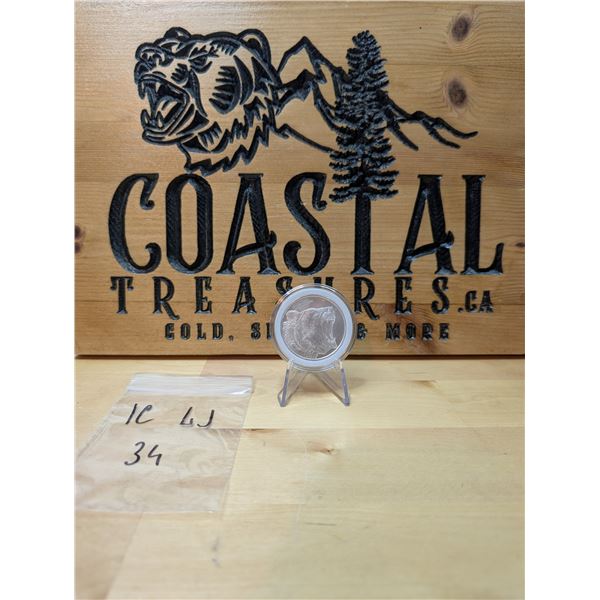 Lot 34-1) 1 oz  Grizzly Silver round