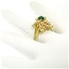 Image 7 : Estate 18k Yellow Gold 1.78 ctw Oval Emerald & Round Diamond Pyramid Cluster Rin