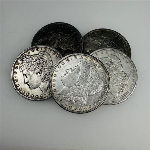 1884 Morgan Silver Dollar (VG+) Set of 5