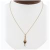 Image 1 : Antique Victorian 10k Gold Garnet Pearl Dangle Lavalier Pendant On New 14k Chain