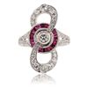 Image 1 : 0.28 ctw Diamond and 0.82 ctw Ruby Platinum Ring (1.13 ctw Diamonds)