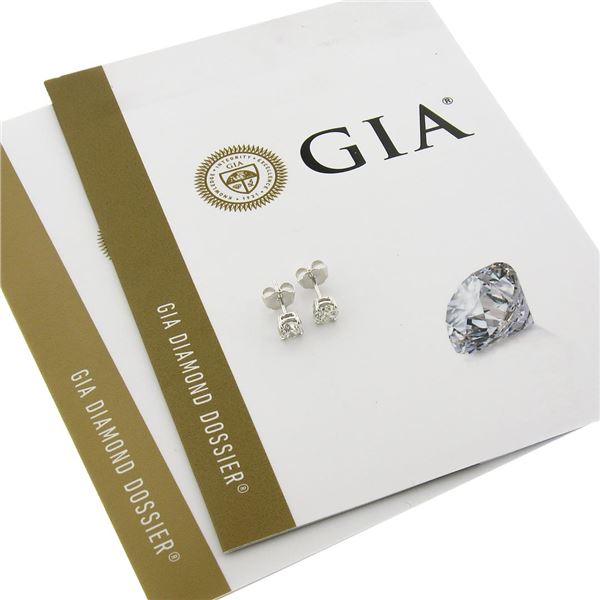 NEW Classic 14K White Gold 0.80 ctw GIA Round Brilliant Cut Diamond Stud Earring