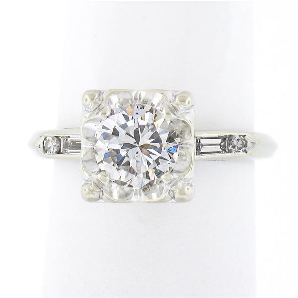 Vintage 14k White Gold Illusion Prong Old Transitional Diamond Engagement Ring