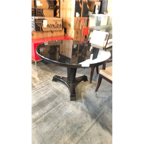 EBONY 48" ROUND TABLE COMES WITH 2 WALNUT AND BEIGE ARM CHAIRS