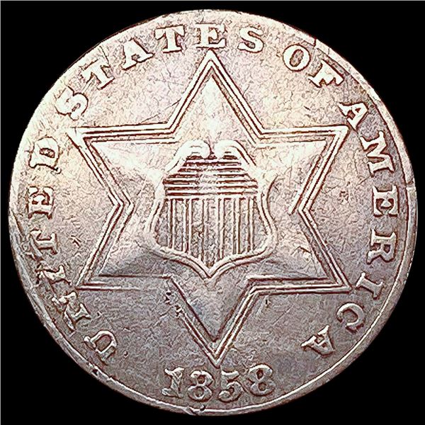 1858 Silver Three Cent CLOSELY UNCIRCULATED