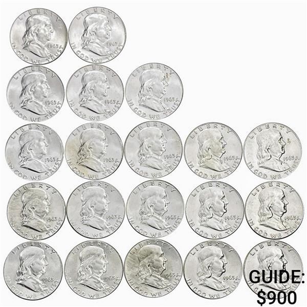 1963 Gem BU Roll of Franklin Half Dollars [20 Coins]