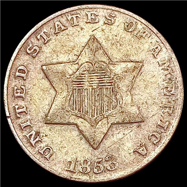 1853 Silver Three Cent CLOSELY UNCIRCULATED