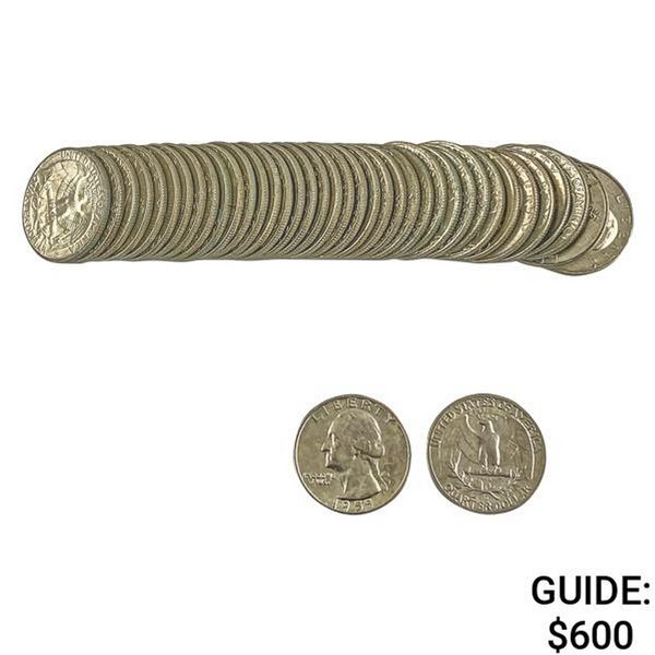 [40] 1955-D Washington Silver Quarter Unc Roll