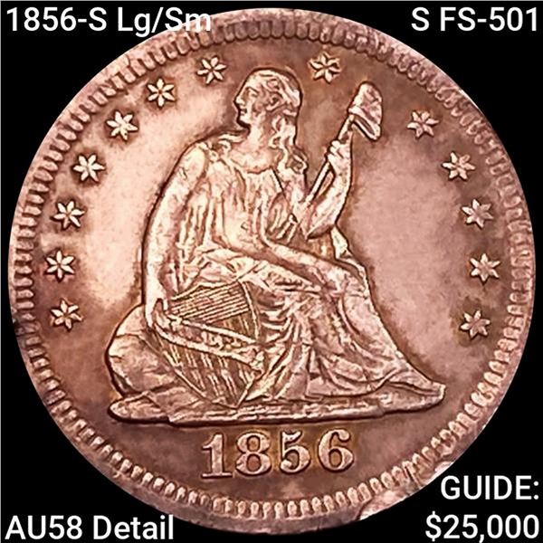 1856-S Lg/Sm S FS-501 Seated Liberty Quarter CHOICE AU