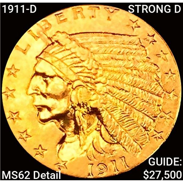 1911-D STRONG D $2.50 Gold Quarter Eagle UNCIRCULATED