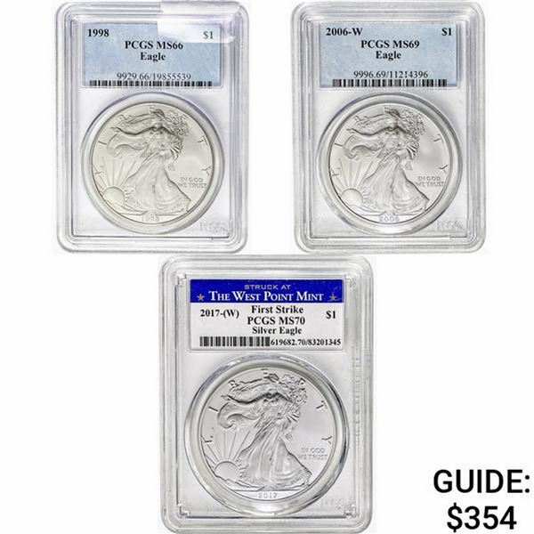 1998-2017-W [3] $1 ASE 1 OZ PCGS MS66-70