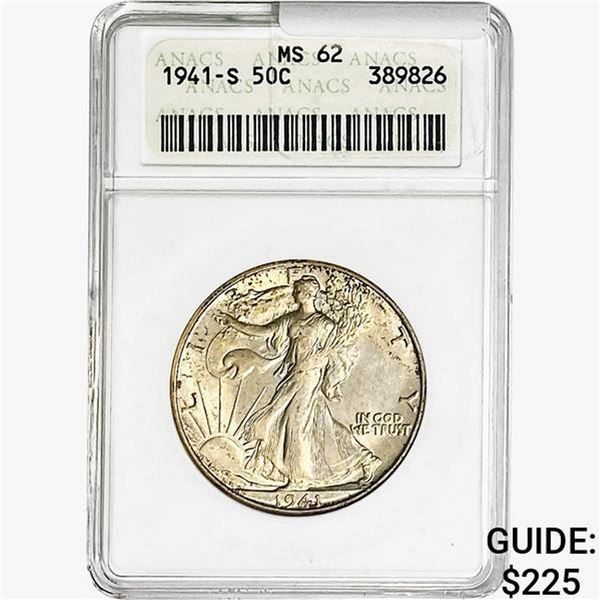 1941-S Walking Liberty Half Dollar ANACS MS62