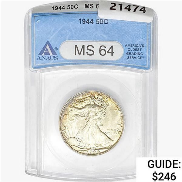 1944 Walking Liberty Half Dollar ANACS MS64