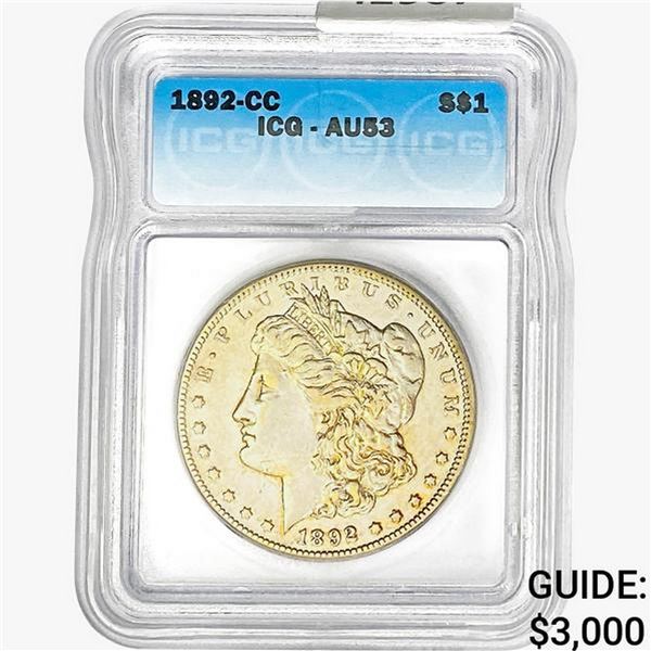 1892-CC Morgan Silver Dollar ICG AU53