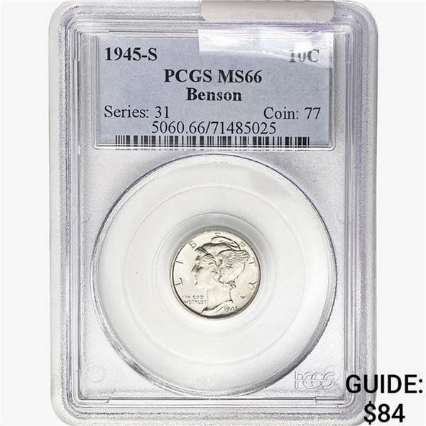 1945-S Mercury Silver Dime PCGS MS66 Benson