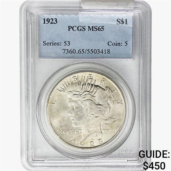 1923 Silver Peace Dollar PCGS MS65