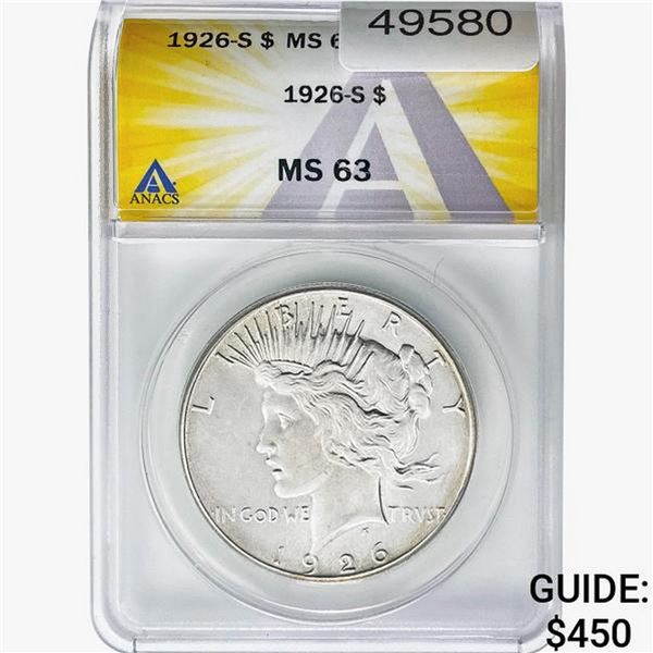 1926-S Silver Peace Dollar ANACS MS63