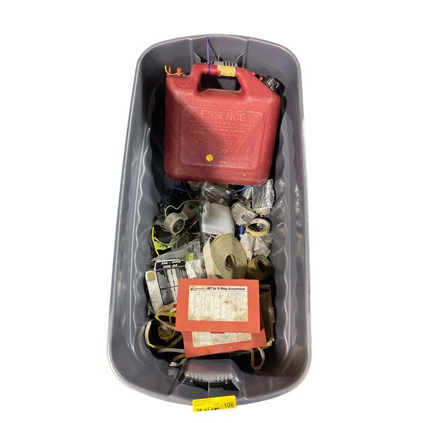 Box of Misc. - includes Jerry Gas Can/O-ring assorted Tool Set/Subaru Rear Differential Mount Brace 