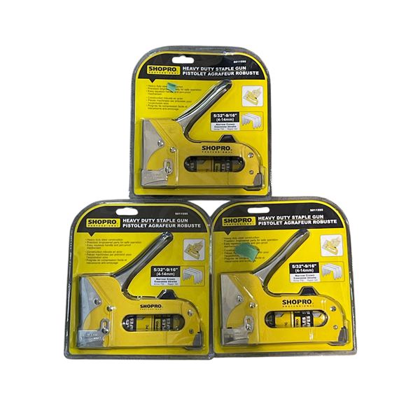 Group of 3 New ShopPro Heavy Duty Staples Guns