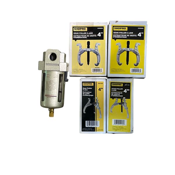 Group of 5 New ShopPro tools - includes 2 Jaw gear puller 4 inch 7 / 3 gear puller 4 inch & Compress