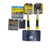 Image 1 : Shelf of assorted NEW tools - includes 2 SHOPRO ergonomic hammer tacker / ROK hollow punch set etc