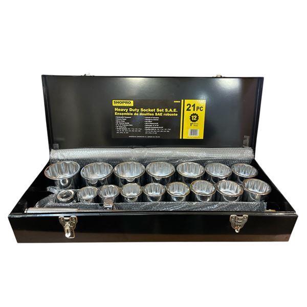 NEW SHOPRO Heavy duty socket set S.A.E 12pc (in box)
