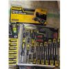 Image 2 : Shelf of assorted NEW tools - includes SHOPRO screwdriver set 51pc / SHOPRO socket set 52pc / tape m