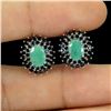 Image 2 : EMERALD and BLACK SPINEL EARRINGS in 14K White Gold plated 925 Sterling Silver â€“