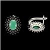 Image 3 : EMERALD and BLACK SPINEL EARRINGS in 14K White Gold plated 925 Sterling Silver â€“