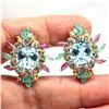Image 2 : SKY BLUE TOPAZ, EMERALD, RUBY, CITRINE PERIDOT EARRINGS in 14K White Gold plated 925 Sterling Silver