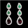 Image 1 : EMERALD and RHODOLITE GARNET EARRINGS in 14K White Gold plated 925 Sterling Silver â€[x=#82