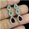 Image 2 : EMERALD and RHODOLITE GARNET EARRINGS in 14K White Gold plated 925 Sterling Silver â€[x=#82