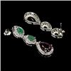 Image 3 : EMERALD and RHODOLITE GARNET EARRINGS in 14K White Gold plated 925 Sterling Silver â€[x=#82