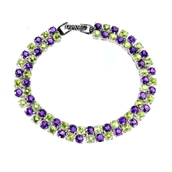AMETHYST and PERIDOT BRACELET in 14K Yellow Gold plated 925 Sterling Silver â€“ 7.