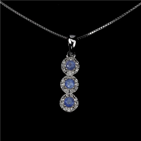 Myanmar BLUE SAPPHIRE NECKLACE in 14K White Gold plated 925 Sterling Silver â€“ 18