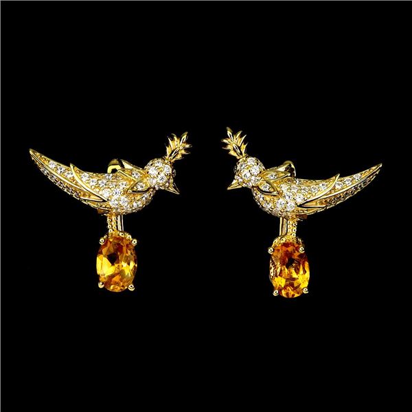 Bird Shaped CITRINE EARRINGS in 14K Yellow Gold plated 925 Sterling Silver â€“ App