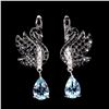 Image 1 : Swan Shaped SKY BLUE TOPAZ and Valuable BLACK SPINEL EARRINGS in 2-Tone Black Rhodium and 14K White 