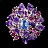 Image 1 : KYANITE, AMETHYST, PERIDOT and RHODOLITE GARNET RING in 14K White Gold plated 925 Sterling Silver â[