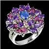 Image 2 : KYANITE, AMETHYST, PERIDOT and RHODOLITE GARNET RING in 14K White Gold plated 925 Sterling Silver â[