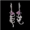 Image 1 : Monkey Shaped RUBY and MARCASITE EARRINGS in 14K White Gold plated 925 Sterling Silver â€[x