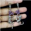 Image 2 : Monkey Shaped RUBY and MARCASITE EARRINGS in 14K White Gold plated 925 Sterling Silver â€[x