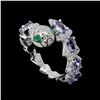 Image 1 : Cobra Shaped Unheated EMERALD and TANZANITE Ring in 14K White Gold plated 925 Sterling Silver â[x=#8