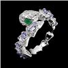 Image 2 : Cobra Shaped Unheated EMERALD and TANZANITE Ring in 14K White Gold plated 925 Sterling Silver â[x=#8