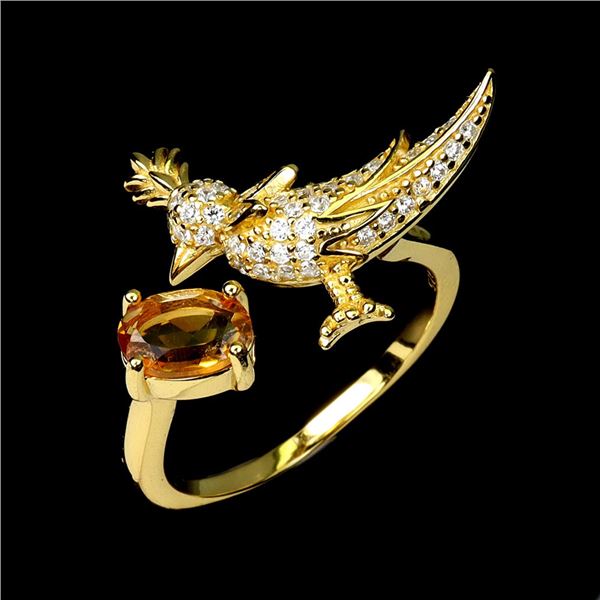 Bird Shaped CITRINE RING 14K Yellow Gold plated 925 Sterling Silver â€“ Size 8 â[x