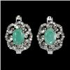Image 1 : EMERALD and WHITE TOPAZ EARRINGS in 14K White Gold plated 925 Sterling Silver â€“ 
