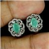 Image 2 : EMERALD and WHITE TOPAZ EARRINGS in 14K White Gold plated 925 Sterling Silver â€“ 