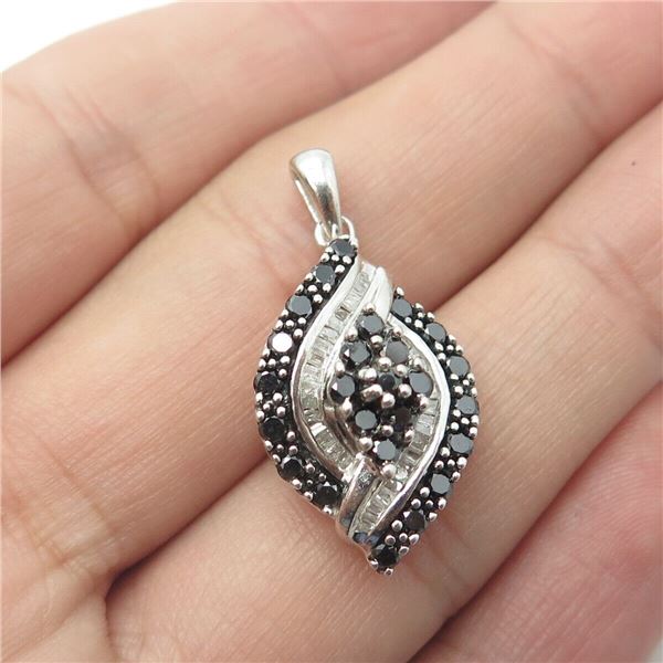 Jane SEYMOUR Collection 0.6 ct. NATURAL BACK AND WHITE DIAMONDS PENDANT in 14K White Gold plated 925