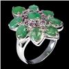 Image 2 : EMERALD, RHODOLITE GARNET RING in 14K White Gold plated 925 Sterling Silver â€“ Si